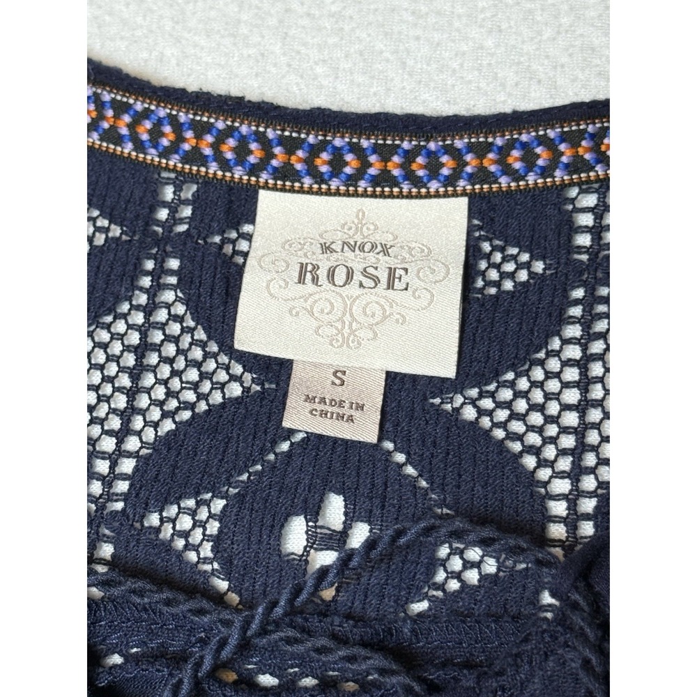 Knox Rose Navy Blue Boho Sleeveless Tunic Top Small Tassel - Picture 2 of 3
